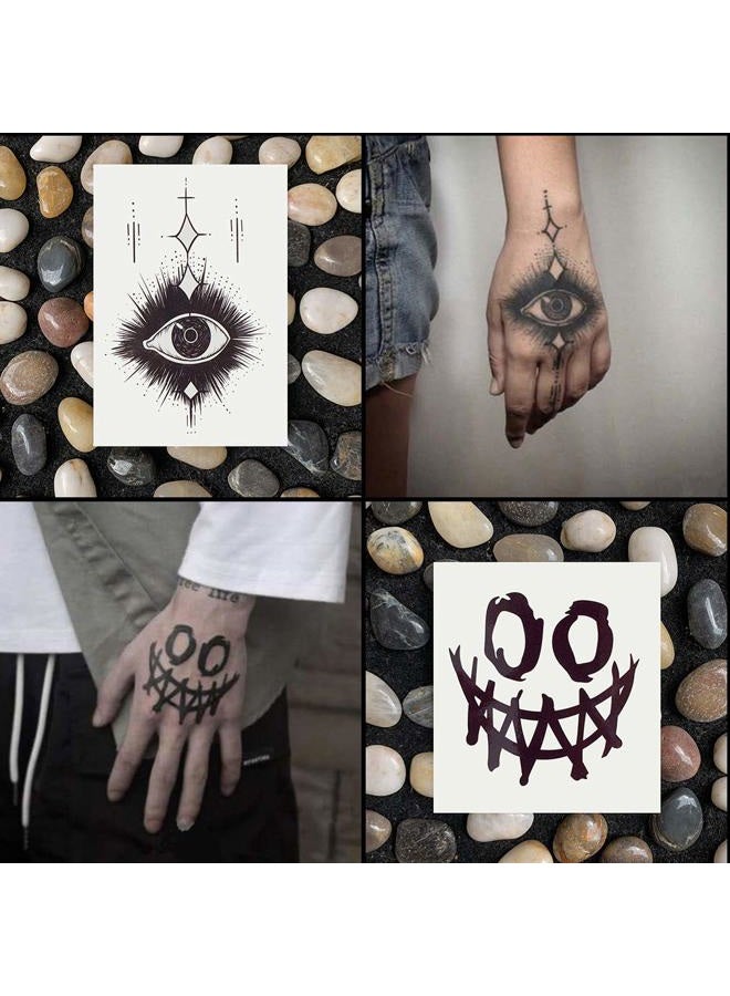 Oottati Waterproof 9 Sheets Back of Hand Fake Temporary Tattoo Stickers - Black Halloween Skull Horror Eye Devil Sun Moon Totem (Halloween) - Image 5